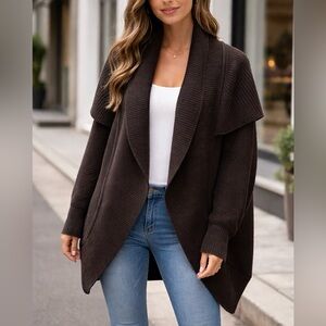 BCBGMAXAZRIA Women’s Knit Open Front Draped Shawl Collar Oversized Sweater SZ M